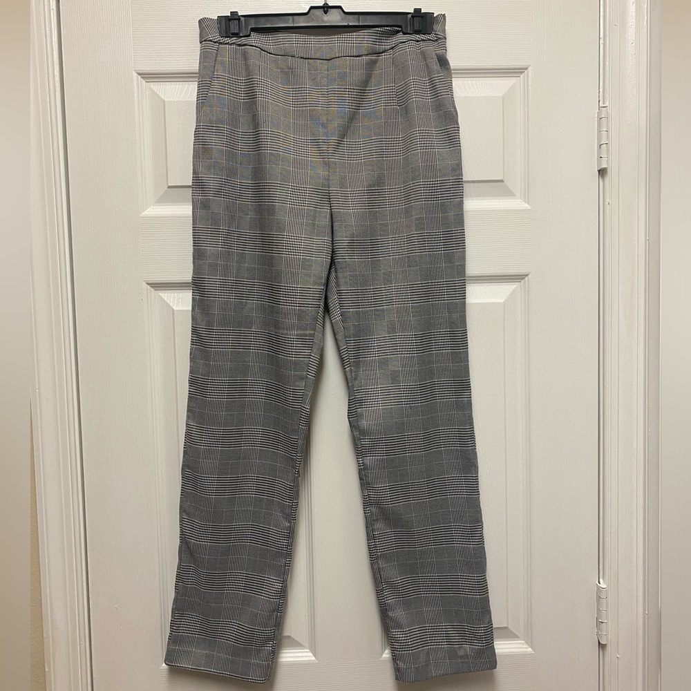 Plaid straight leg work pant